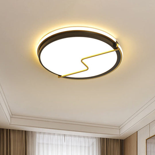 Rounded Bedroom Flush Ceiling Light Acrylic Led Mount Lamp In Black - 16/19.5 W / 16 Warm