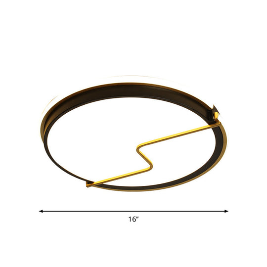 Rounded Bedroom Flush Ceiling Light Acrylic Led Mount Lamp In Black - 16/19.5 W