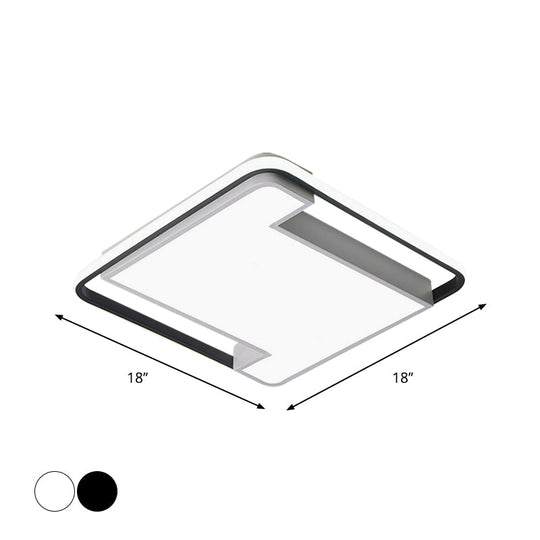 Modern Geometry Led Flush Fixture - 18’/22’ Width Black/White Acrylic Bedroom Lighting