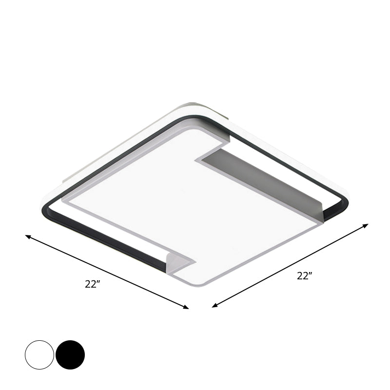 Modern Geometry Led Flush Fixture - 18’/22’ Width Black/White Acrylic Bedroom Lighting