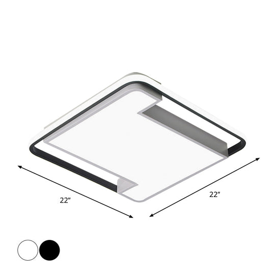 Modern Geometry Led Flush Fixture - 18/22 Width Black/White Acrylic Bedroom Lighting