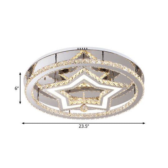 19.5’/23.5’ Star Crystal Semi Flush Mount Led Ceiling Fixture In Chrome - Warm/White Light
