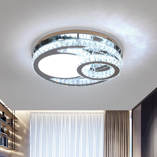 Modernist Beveled Crystal Led Ceiling Light: Round 19.5’/23.5’ Wide Chrome Semi Flush In