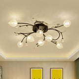 Sputnik Rustic Clear Glass Semi Flush Ceiling Light With Crystal Deco - 8/12-Head Black/Gold 8 /