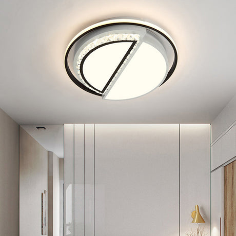 Modern Crystal Ceiling Lamp In Black - Round/Star Design With Warm/White Led Light