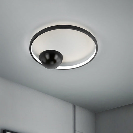 Nordic Led Iron Flush Mount Ceiling Light - Black/White Circular Design 17’/20.5’ Width