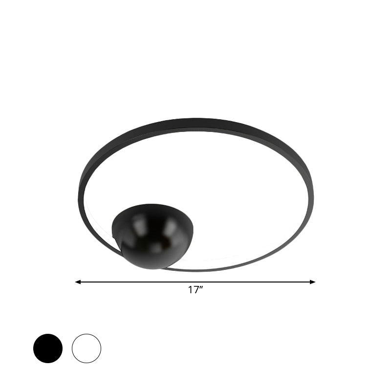Nordic Led Iron Flush Mount Ceiling Light - Black/White Circular Design 17’/20.5’ Width