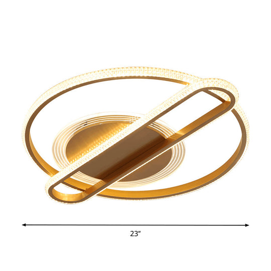 Nordic Led Gold Flush Mount Lamp In Warm/White Light - Circular And Oblong Fixture 18.5’/23’ Width