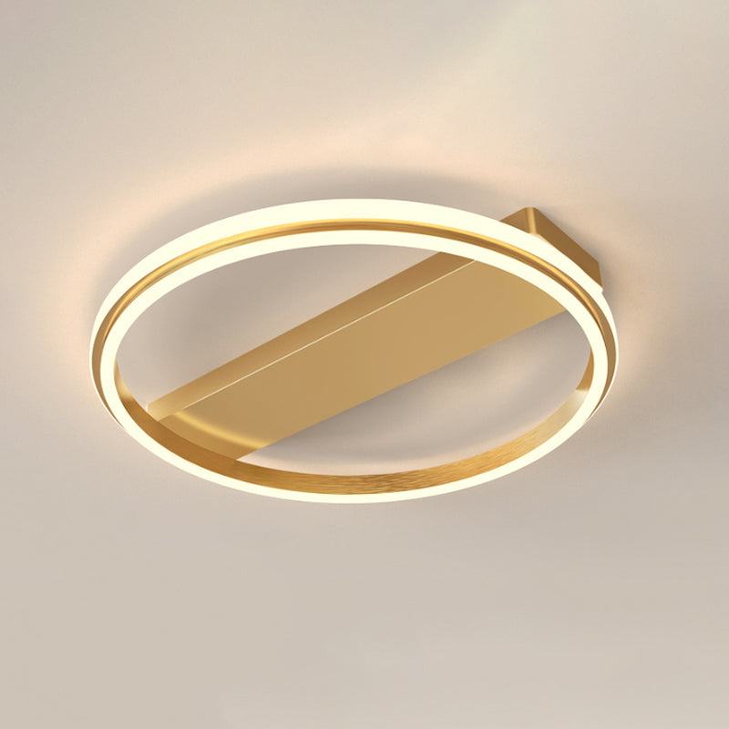 Nordic Style Metal Ringed Led Flush Ceiling Light - Gold/Coffee Finish 16.5’/20.5’ Width