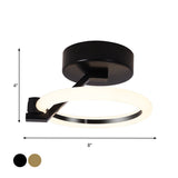 Circular Semi Flush Mount Minimalist Metal Led Light Fixture - Black/Gold (Warm/White Light)