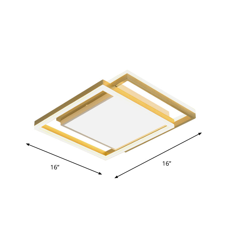 16’/19.5’ Gold Square Ceiling Flush Mount Led Metallic Flushmount Lighting Warm/White Light