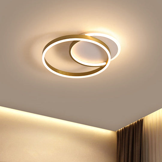 Modern Gold/Coffee Double Hoop Flush Ceiling Light - Led Metallic Mount Fixture (16’/19’ Width)