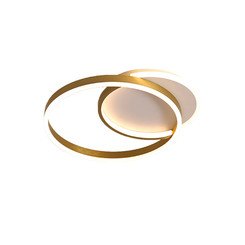Modern Gold/Coffee Double Hoop Flush Ceiling Light - Led Metallic Mount Fixture (16’/19’ Width)
