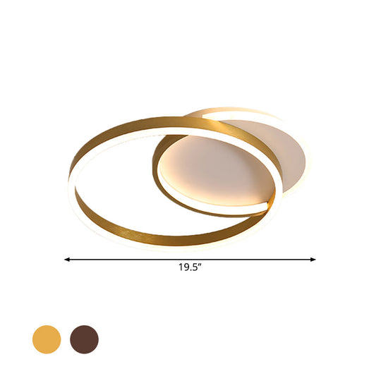Modern Gold/Coffee Double Hoop Flush Ceiling Light - Led Metallic Mount Fixture (16’/19’ Width)