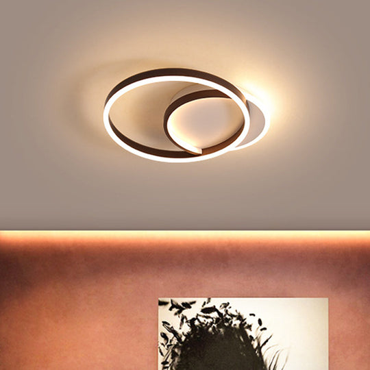 Modern Gold/Coffee Double Hoop Flush Ceiling Light - Led Metallic Mount Fixture (16/19 Width) For