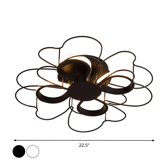 Contemporary Metallic Clover Flush Light - 19’/22.5’ W Black/White Led Warm/White Lighting