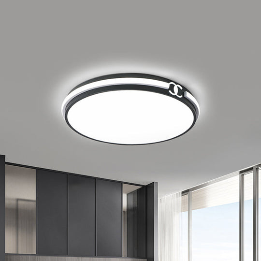 Modern Round Flush Mount Ceiling Light For Bedroom - Black/Gold Led Fixture In Warm/White 16.5/20.5