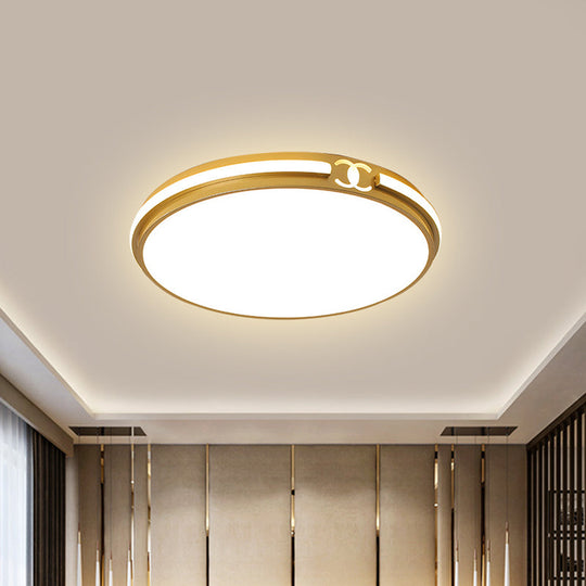 Modern Round Flush Mount Ceiling Light For Bedroom - Black/Gold Led Fixture In Warm/White