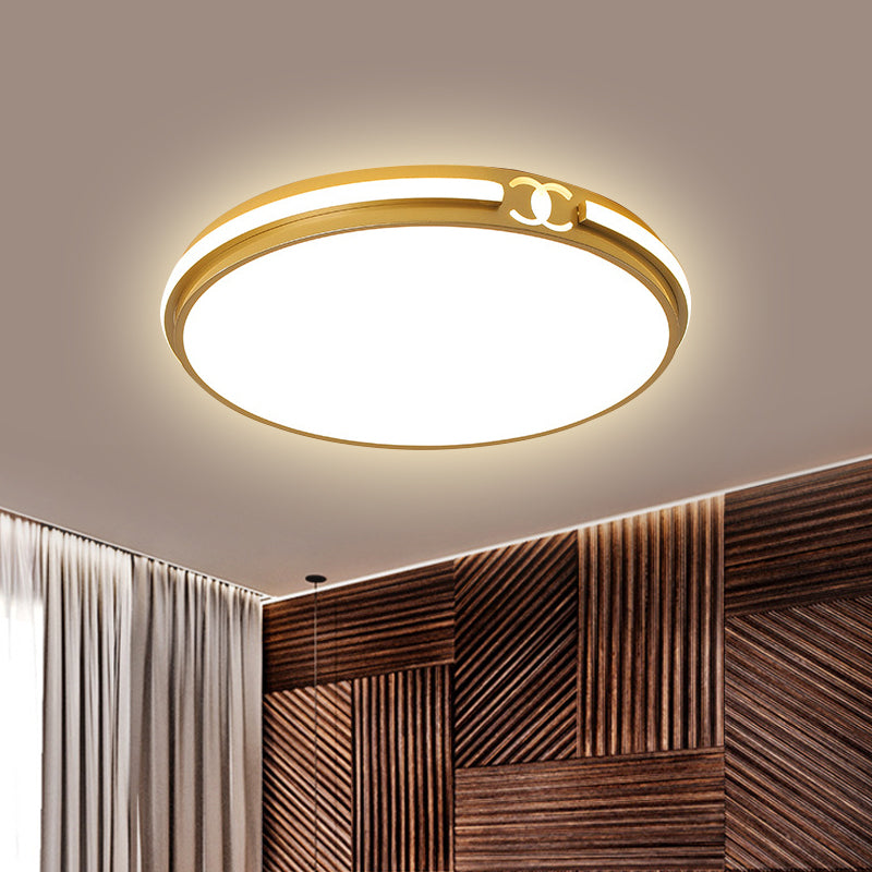Modern Round Flush Mount Ceiling Light For Bedroom - Black/Gold Led Fixture In Warm/White