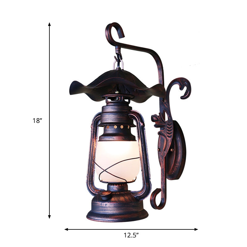 Kerosene Lamp Wall Sconce: Frosted Glass Weathered Copper