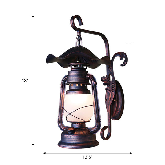 Kerosene Lamp Wall Sconce: Frosted Glass Weathered Copper