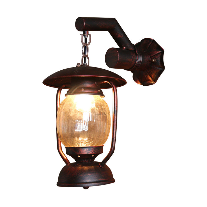 Loft Style Lantern Sconce Light Clear Fluted Glass Wall Mounted Lighting In Weathered Copper Single