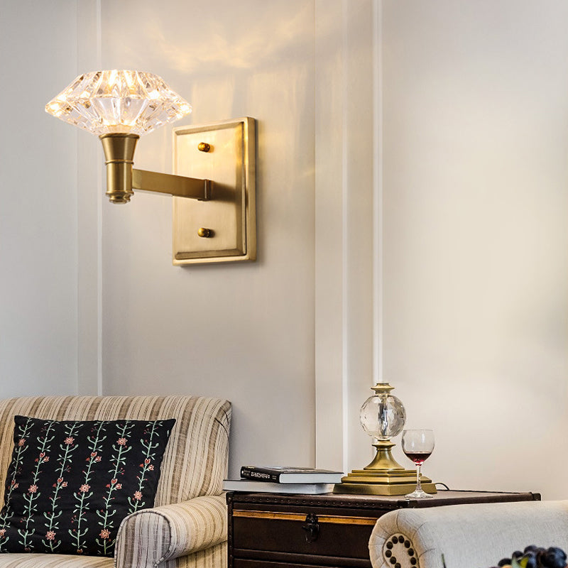 Mussel Brass Wall Mounted Crystal Doorway Lamp With Clean-Lined Arm 1 /