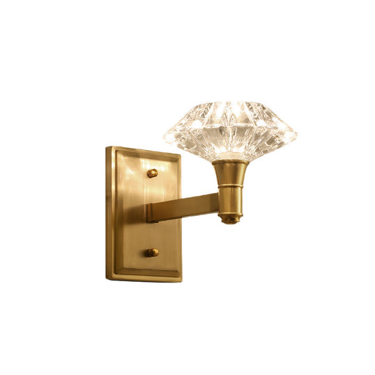 Mussel Brass Wall Mounted Crystal Doorway Lamp With Clean-Lined Arm