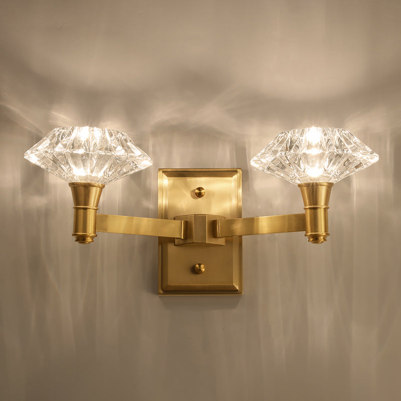 Mussel Brass Wall Mounted Crystal Doorway Lamp With Clean-Lined Arm
