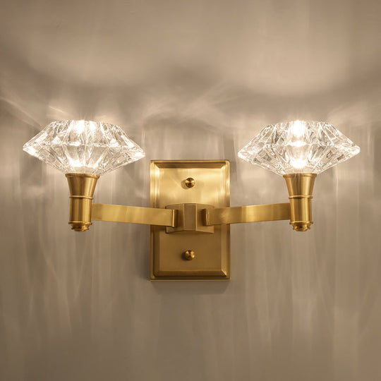 Mussel Brass Wall Mounted Crystal Doorway Lamp With Clean-Lined Arm