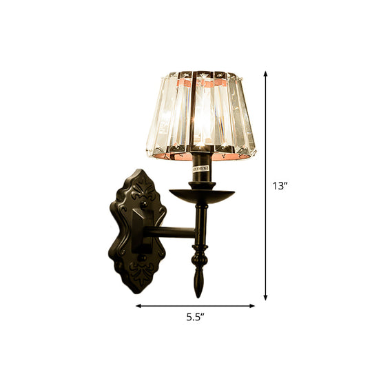 Simple Crystal Prisms Cone Wall Lamp - Black Candlestick Design 1/2-Head Light