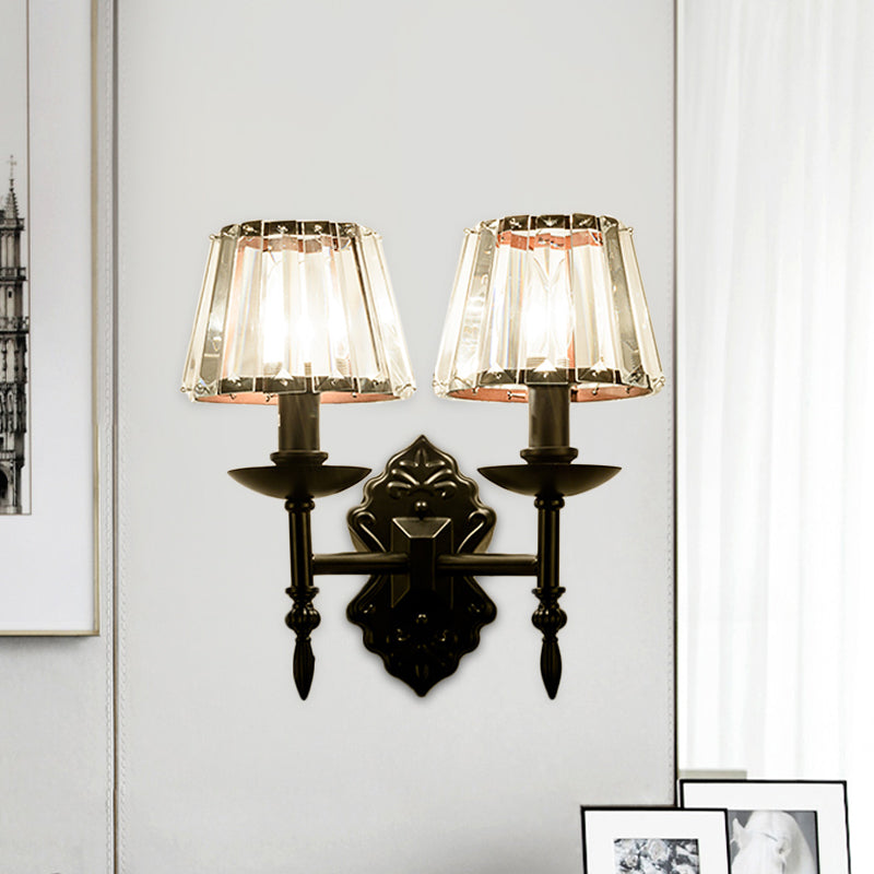Simple Crystal Prisms Cone Wall Lamp - Black Candlestick Design 1/2-Head Light 2 /