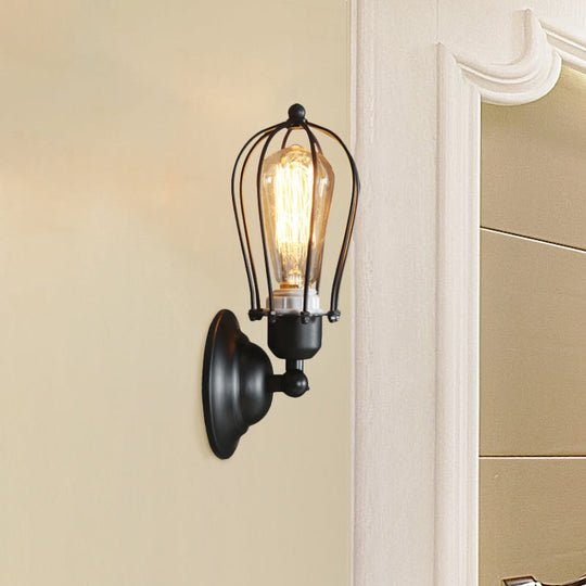 Farmhouse Oval Caged Wall Lamp - Metallic Antique Bronze/Black Black