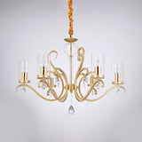 Minimalist Clear Glass Cylinder Suspension Lamp - 6 Head Gold Chandelier With Crystal Droplets