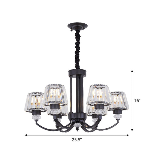 Modernist Cone Crystal Pendant Chandelier - 3/6 Lights Black Dining Room Ceiling Hanging Fixture