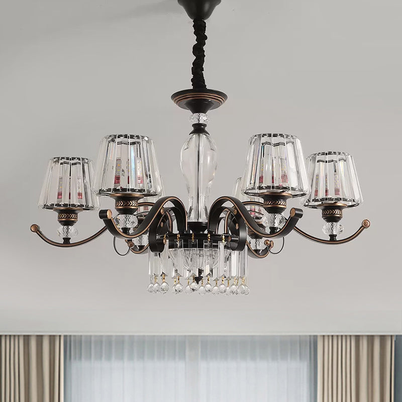 Contemporary Black Conic Crystal Chandelier With 3/6 Down Lighting Heads