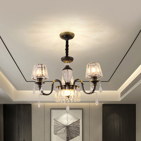 Modern Black Crystal Chandelier With Droplet - 3/6 Heads Down Lighting Pendant 3 /