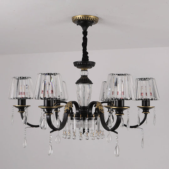Modern Cone Crystal Chandelier Light With Down Lighting Pendant - 3/6-Head Black Design Featuring