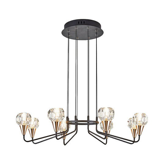 Minimalist Black Chandelier With Round Crystal Shade- 6/8 Bulbs Living Room Suspension Light