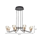 Minimalist Black Chandelier With Round Faceted Crystal Shade - 6/8 Bulb Living Room Suspension Light