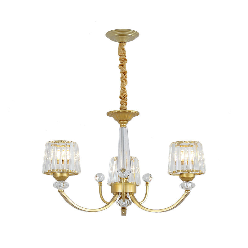 Modern Gold Crystal Block Chandelier - Barrel Design With 3/6 Lights Dining Room Lighting