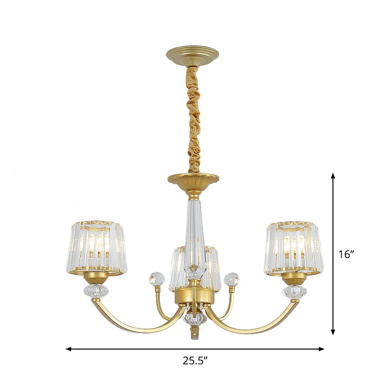Modern Gold Crystal Block Chandelier - Barrel Design With 3/6 Lights Dining Room Lighting