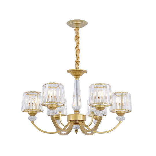 Modern Gold Crystal Block Chandelier - Barrel Design With 3/6 Lights Dining Room Lighting