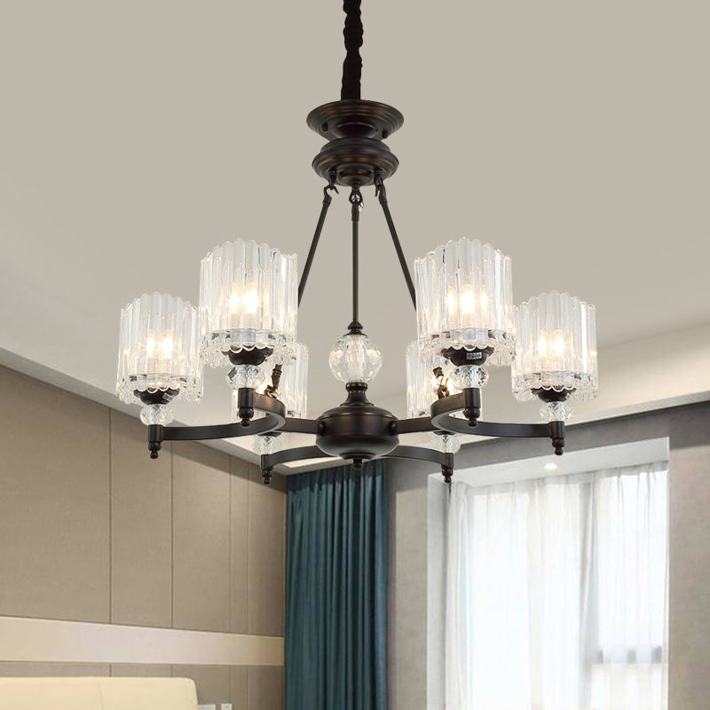 Modern Black Chandelier Pendant With Clear Crystal Shades - 6/8 Head Ceiling Lamp For Restaurants