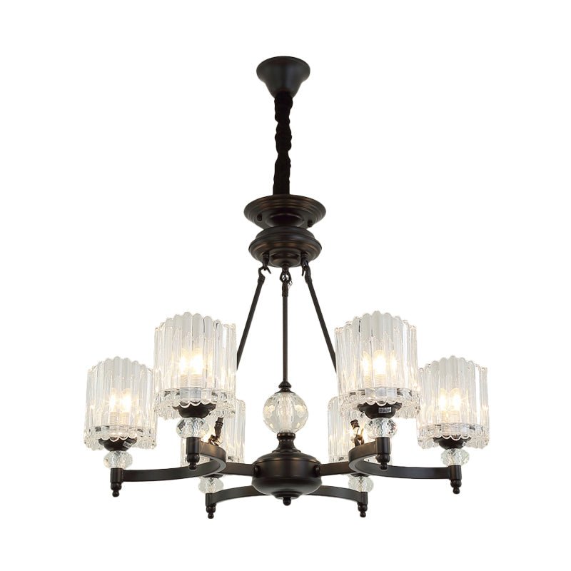 Modern Black Chandelier Pendant With Clear Crystal Shades - 6/8 Head Ceiling Lamp For Restaurants