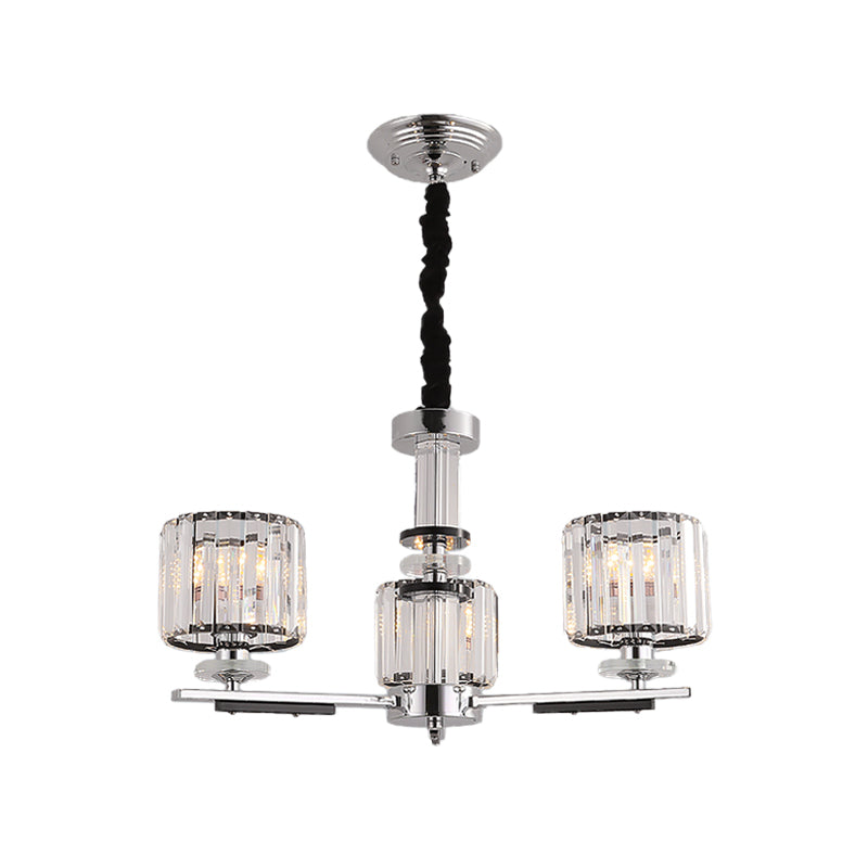 Modern Crystal Block Drum Pendant Chandelier - Black 3/6-Head Ceiling Light With Stylish Radial