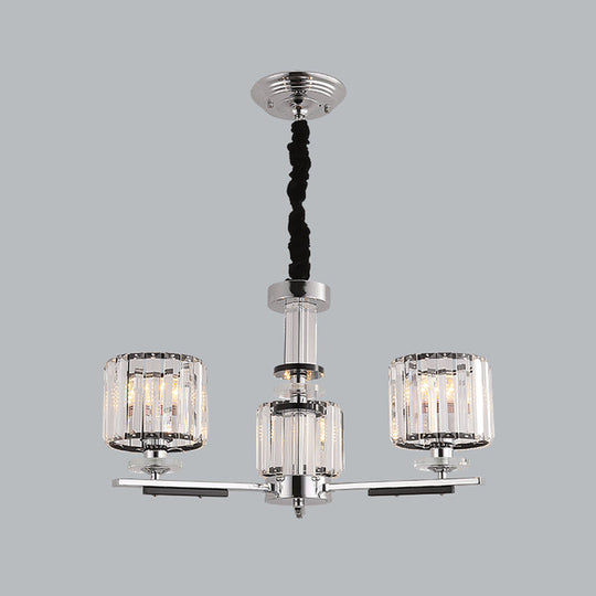 Modern Crystal Block Drum Pendant Chandelier - Black 3/6-Head Ceiling Light With Stylish Radial