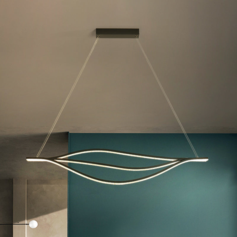 Nordic Led Black Pendant Light Kit In Warm/White 31.5/39/47 Wide With Metallic Leaf-Like Island