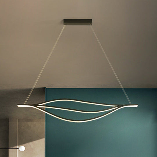 Nordic Led Black Pendant Light Kit In Warm/White 31.5/39/47 Wide With Metallic Leaf-Like Island