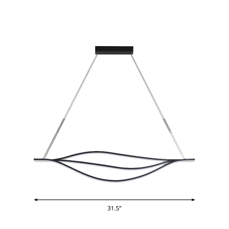 Nordic Led Black Pendant Light Kit In Warm/White 31.5/39/47 Wide With Metallic Leaf-Like Island